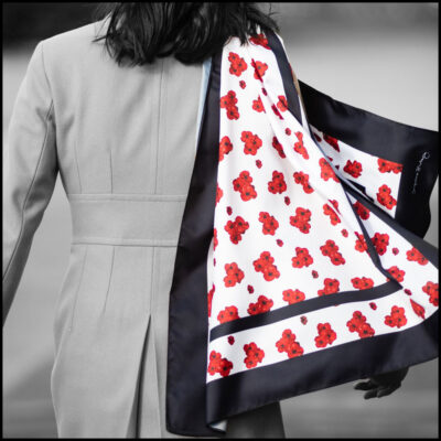 'Timeless' poppy print scarf in white, by Jacqueline Hurley